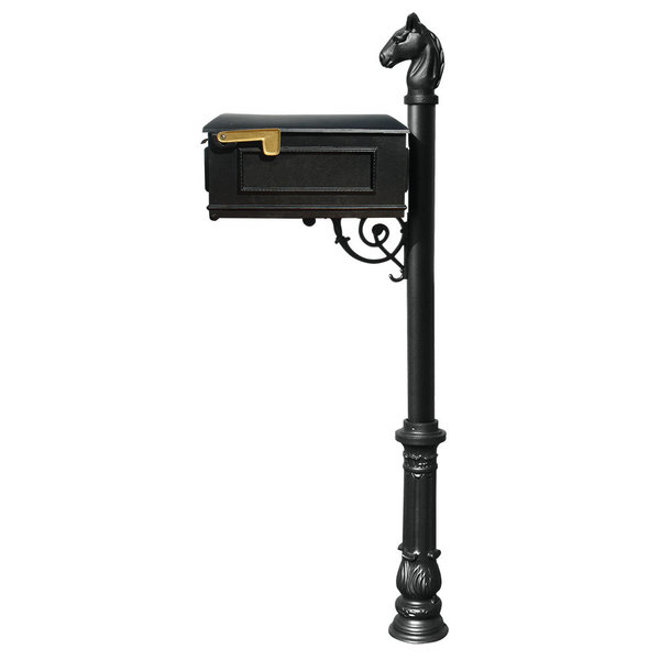 Qualarc Mailbox w/ornate base and horsehead finial LM-701-LPST-BL